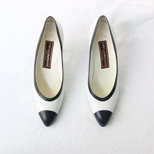 Vintage White Heels with Dark Navy Toe Caps